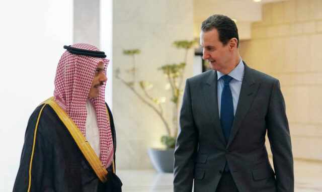 Syrian President Bashar al-Assad receives Prince Faisal bin Farhan bin Abdullah, Saudi Minister of Foreign Affairs, in D